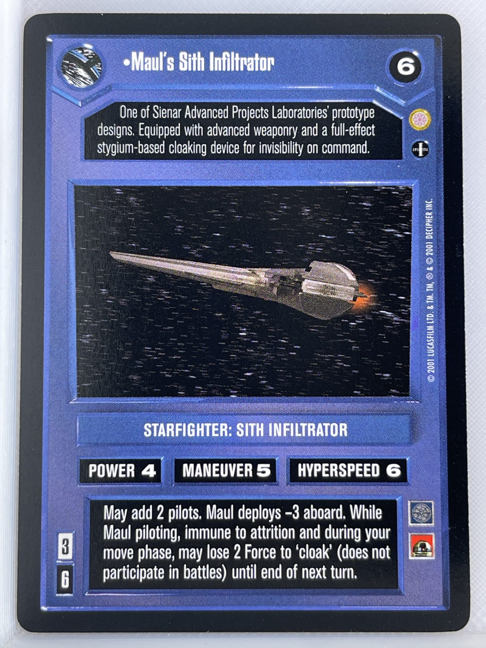 STAR WARS CCG CORUSCANT, DARK SIDE RARE CARD MAUL'S SITH INFILTRATOR AI ex