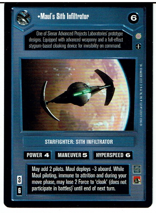 STAR WARS CCG CORUSCANT, DARK SIDE RARE CARD MAUL'S SITH INFILTRATOR ex