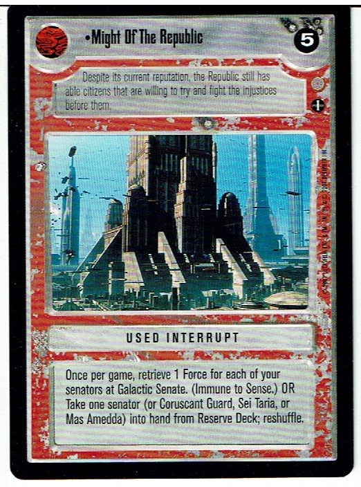 STAR WARS CCG CORUSCANT, LIGHT SIDE RARE CARD MIGHT OF THE REPUBLIC ex