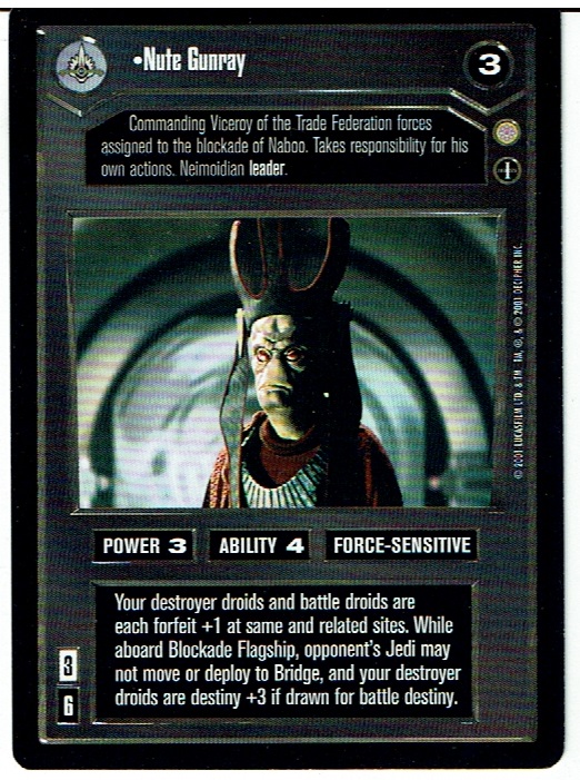 STAR WARS CCG CORUSCANT, DARK SIDE RARE CARD NUTE GUNRAY ex