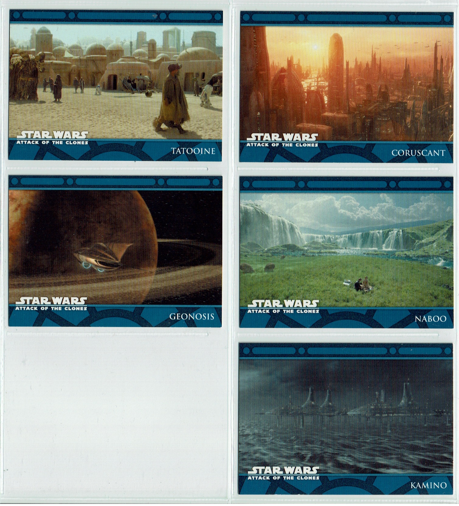 STAR WARS ATTACK OF THE CLONES UK PLANETS CARDS COMPLETE SET OF 5