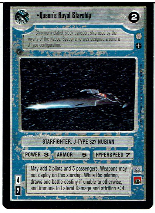 STAR WARS CCG CORUSCANT, LIGHT SIDE RARE CARD QUEEN'S ROYAL STARSHIP ex