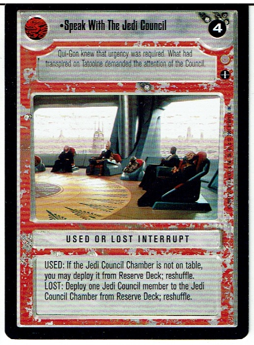 STAR WARS CCG CORUSCANT, LIGHT SIDE RARE CARD SPEAK WITH THE JEDI COUNCIL ex