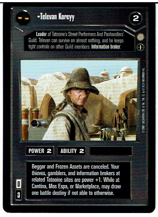 STAR WARS CCG CORUSCANT, DARK SIDE RARE CARD TELEVAN KOREYY ex
