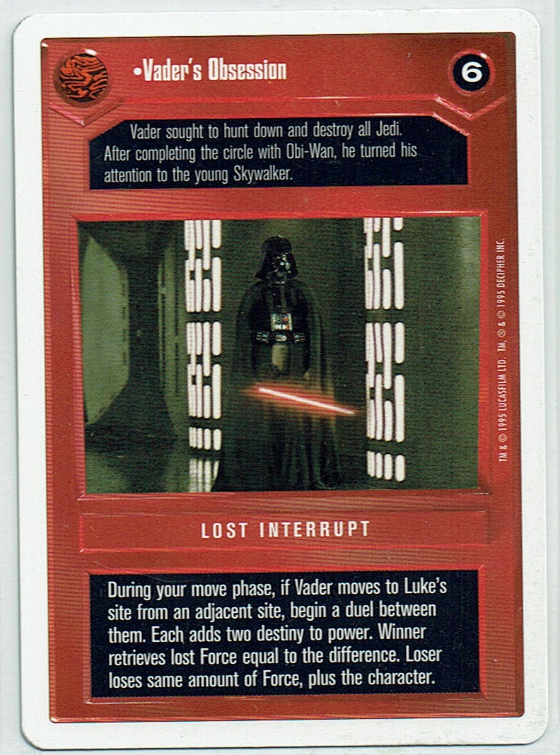 STAR WARS CCG PREMIERE 2 PLAYER CARD VADER OBSESSION ex