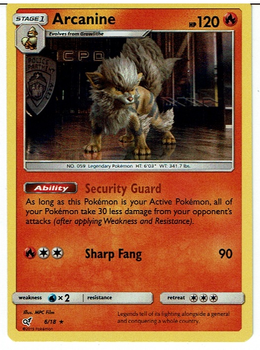POKEMON HOLO PROMO CARD DETECTIVE PIKACHU 6/18 ARCANINE ex