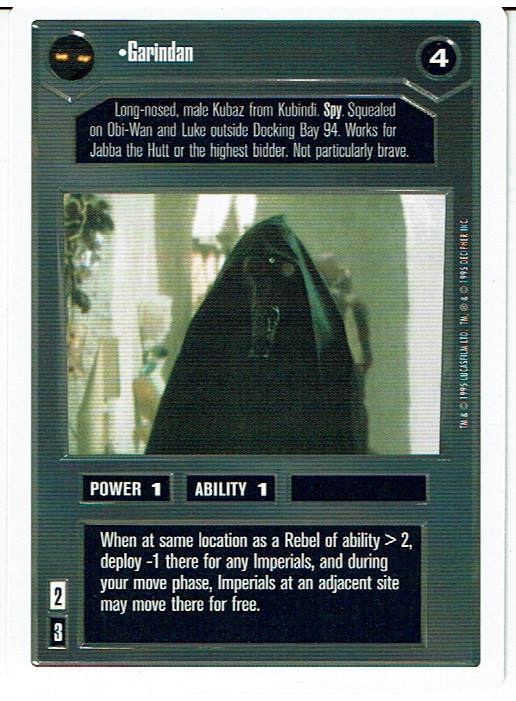 STAR WARS CCG PREMIERE WHITE BORDER RARE GARINDAN ex