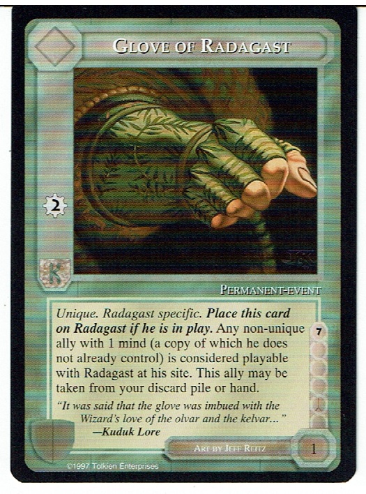 MIDDLE EARTH THE WHITE HAND RARE CARD GLOVE OF RADAGAST ex