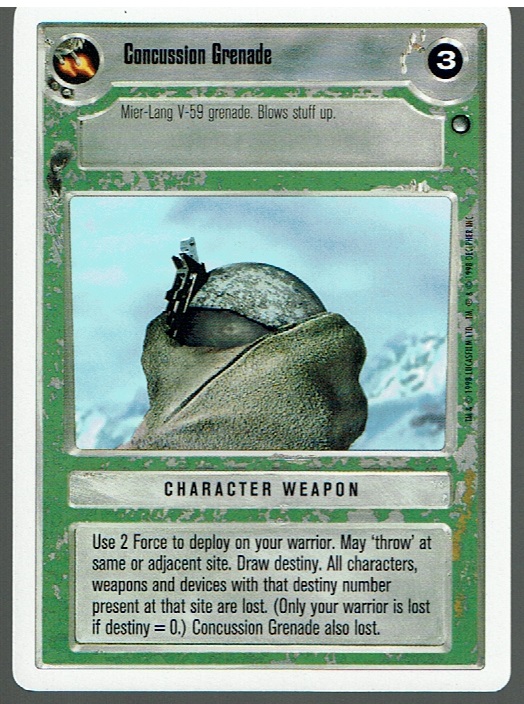 STAR WARS CCG HOTH WHITE BORDER LIGHT SIDE RARE CONCUSSION GRENADE ex