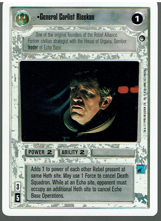 STAR WARS CCG HOTH WHITE BORDER LIGHT SIDE RARE GENERAL CARLIST RIEEKAN ex