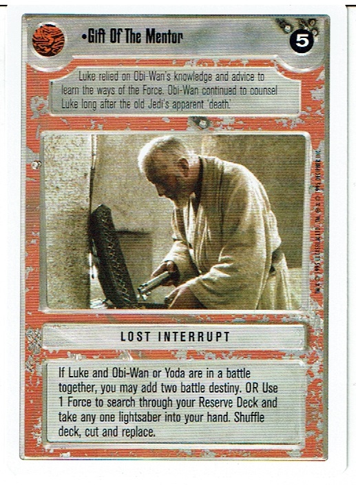 STAR WARS CCG PREMIERE WHITE BORDER RARE GIFT OF THE MENTOR ex