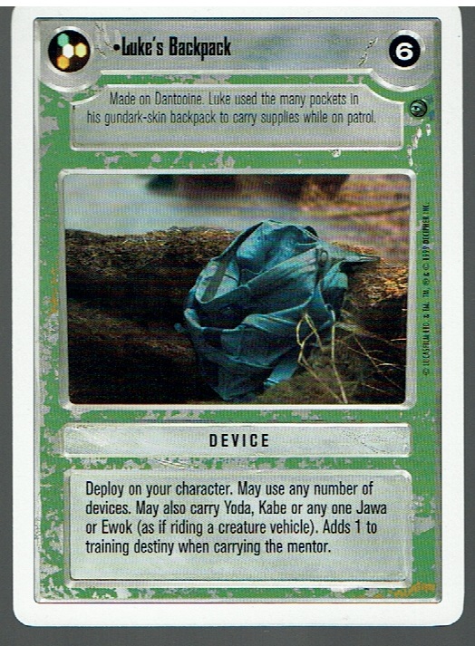 STAR WARS CCG DAGOBAH WHITE BORDER LIGHT SIDE LUKE'S BACKPACK ex