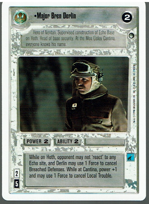 STAR WARS CCG HOTH WHITE BORDER LIGHT SIDE RARE MAJOR BREN DERLIN ex