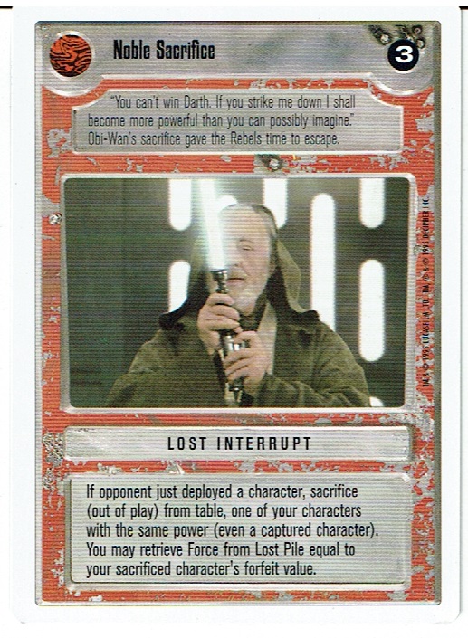 STAR WARS CCG PREMIERE WHITE BORDER RARE NOBLE SACRIFICE ex