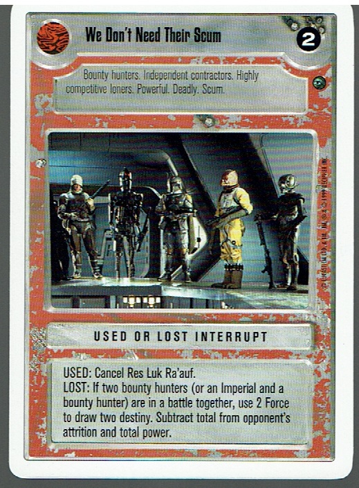 STAR WARS CCG DAGOBAH WHITE BORDER LIGHT SIDE WE DON'T NEED THIS SCUM ex