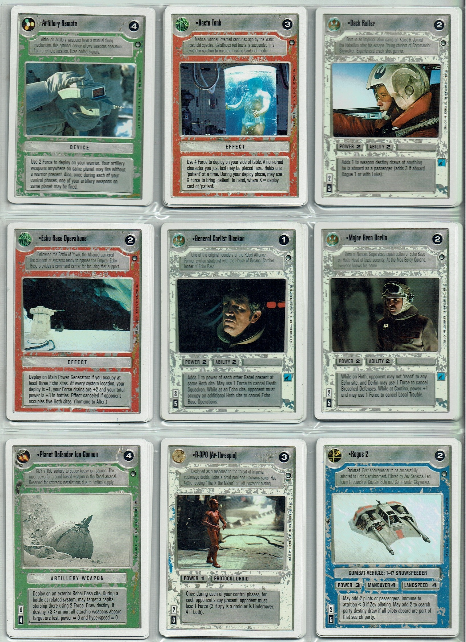STAR WARS CCG HOTH WHITE BORDER SET OF 24 RARE 2 CARDS