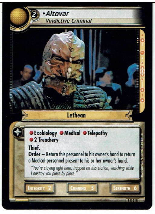 STAR TREK CCG 2E PREMIERE RARE CARD ALTOVAR 1R318 ex