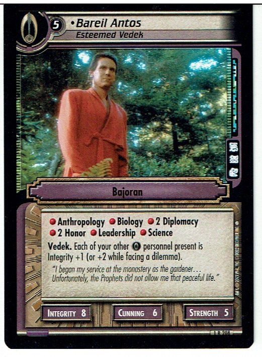 STAR TREK CCG 2E PREMIERE RARE CARD BAREIL ANTOS 1R208 ex