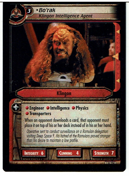 STAR TREK CCG 2E PREMIERE RARE CARD BO'RAK 1R294 ex