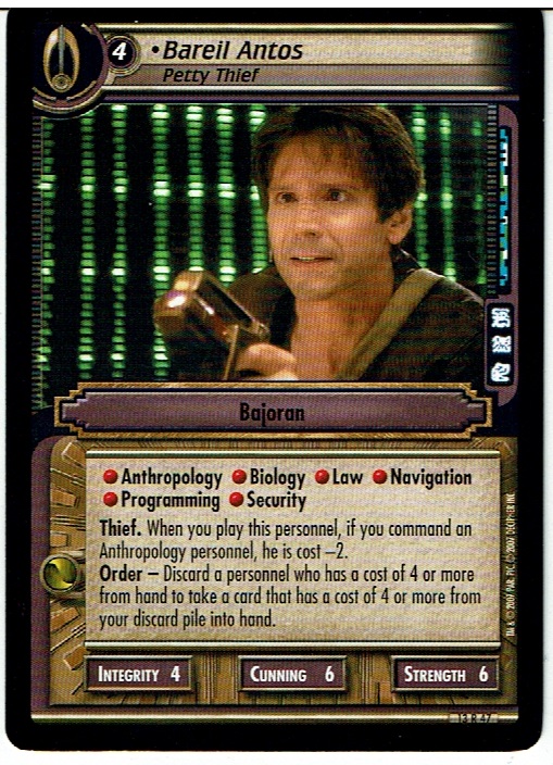 STAR TREK CCG 2E IN A MIRROR DARKLY RARE CARD BAREIL ANTOS 13R47 ex