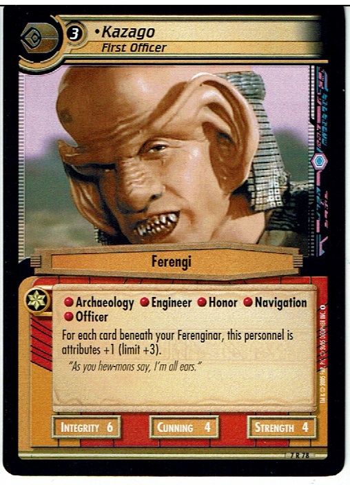 STAR TREK CCG 2E STRANGE NEW WORLDS RARE CARD KAZAGO 7R78 ex