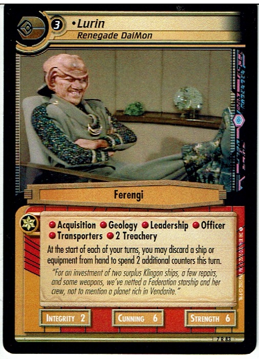 STAR TREK CCG 2E STRANGE NEW WORLDS RARE CARD LURIN 7R83 ex