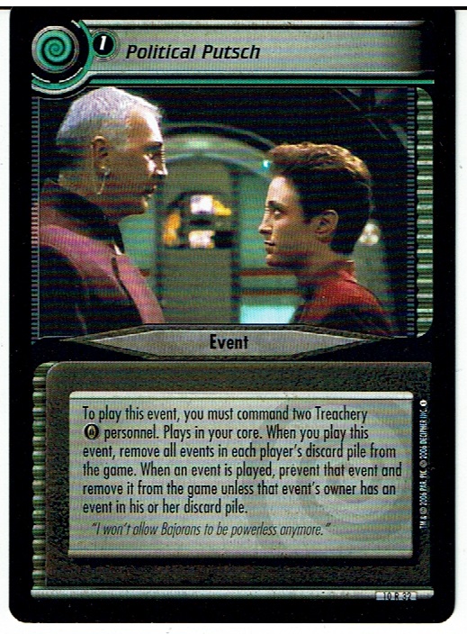 STAR TREK CCG 2E CAPTAIN'S LOG RARE CARD POLITICAN PUTSCH 10R32 ex