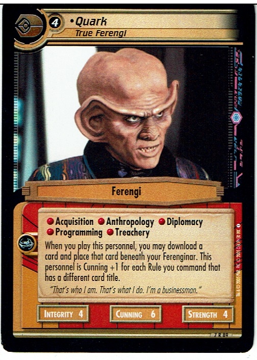STAR TREK CCG 2E STRANGE NEW WORLDS RARE CARD QUARK 7R89 ex