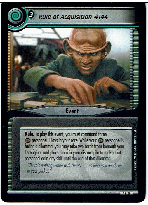 STAR TREK CCG 2E STRANGE NEW WORLDS RARE CARD RULE OF ACQUISITION #144 7R29 ex