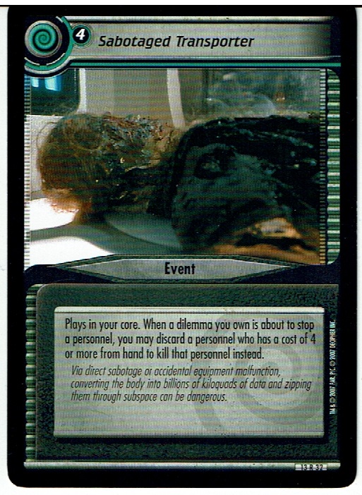 STAR TREK CCG 2E IN A MIRROR DARKLY RARE CARD SABOTAGED TRANSPORTER 13R32 ex