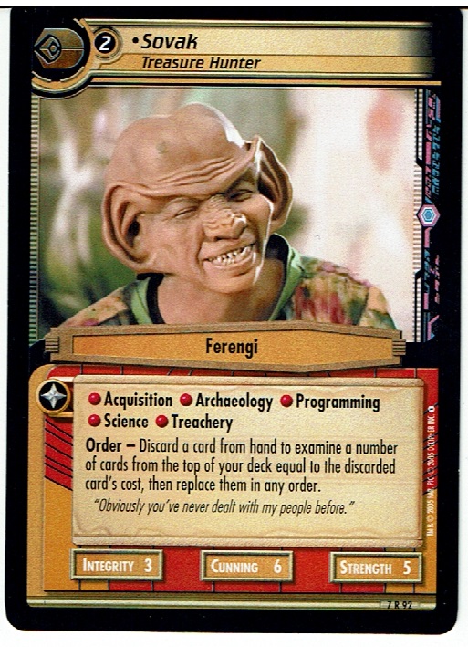 STAR TREK CCG 2E STRANGE NEW WORLDS RARE CARD SOVAK 7R92 ex