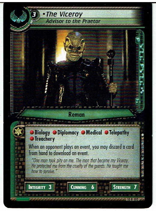 STAR TREK CCG 2E CAPTAIN'S LOG RARE CARD THE VICEROY 10R102 ex