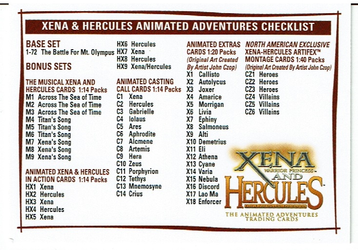 HERCULES AND XENA ANIMATED CHECKLIST CARD C1