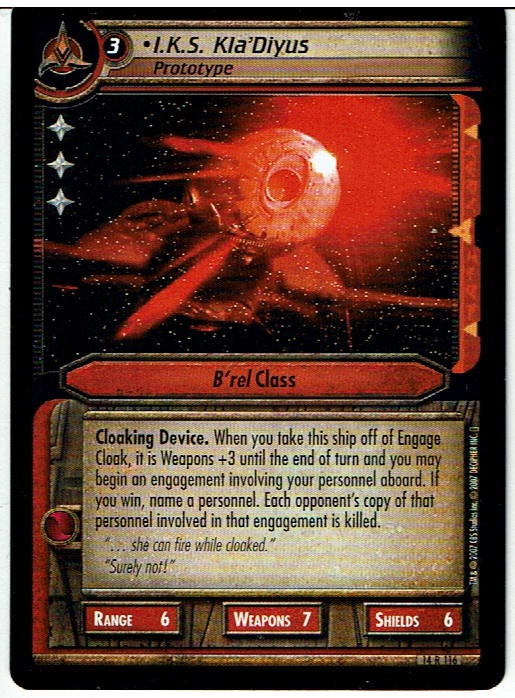 STAR TREK CCG 2E WHAT YOU LEAVE BEHIND RARE CARD I.K.S. KLA'DIYUS 14R116 ex
