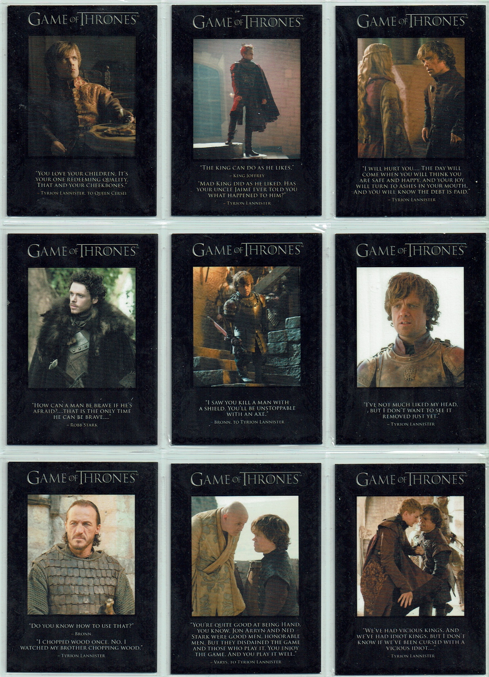 GAME OF THRONES SEASON 2 SET OF 9 QUOTABLE CARDS Q11-Q19