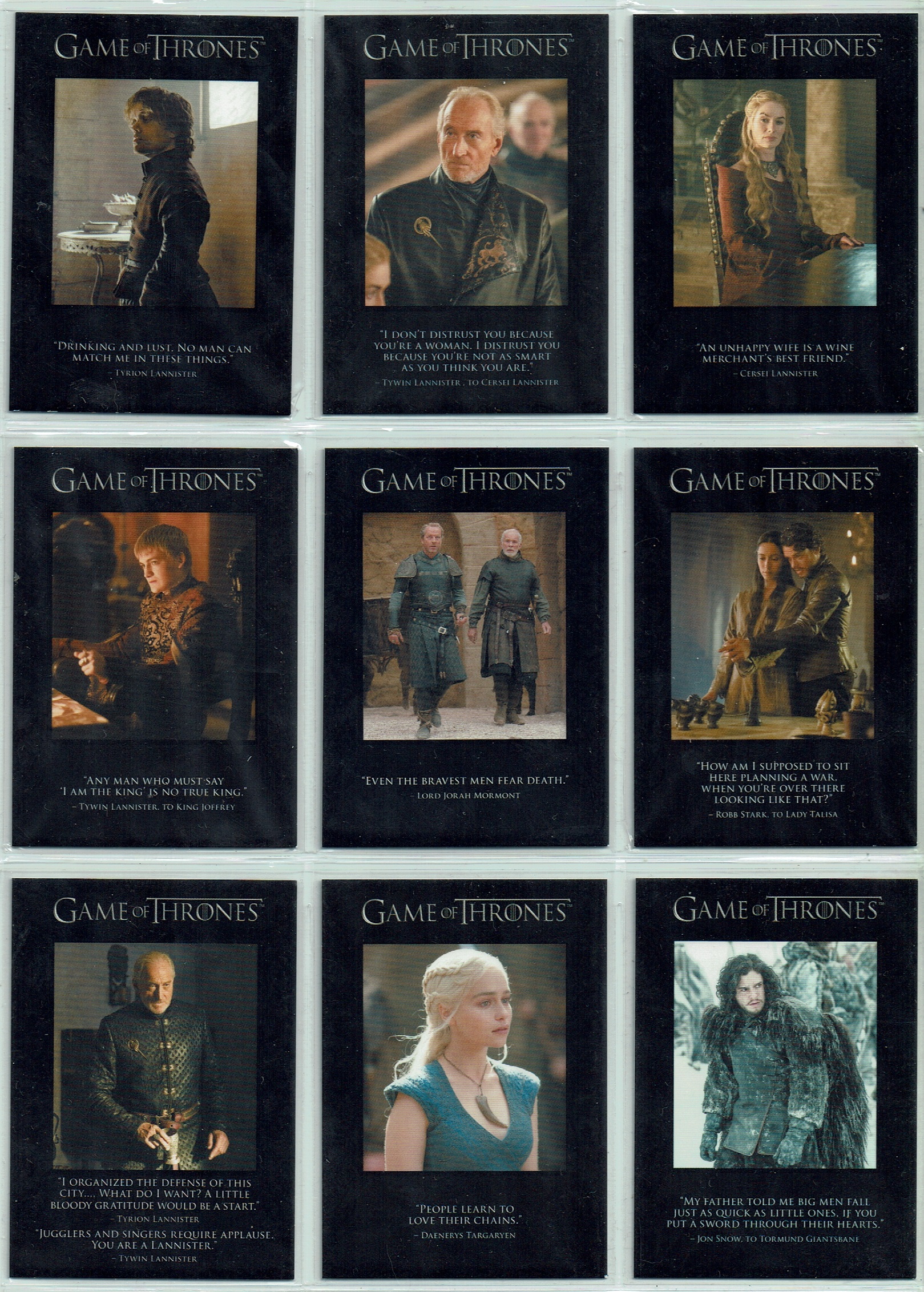 GAME OF THRONES SEASON 3 SET OF 9 QUOTABLE CARDS Q21-Q29