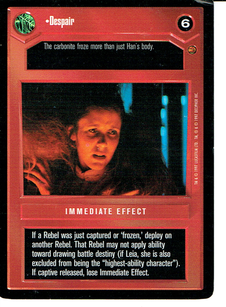 STAR WARS CCG CLOUD CITY BLACK BORDER DARK SIDE RARE DESPAIR ex