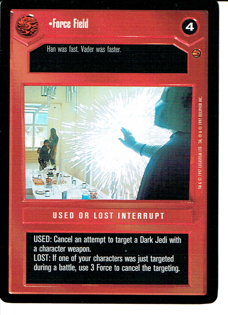 STAR WARS CCG CLOUD CITY BLACK BORDER DARK SIDE RARE FORCE FIELD ex