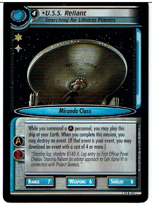 STAR TREK CCG 2E WHAT YOU LEAVE BEHIND RARE CARD U.S.S. RELIANT 14R115 ex