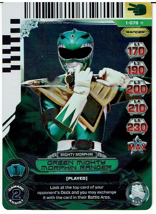 POWER RANGERS RISE OF HEROES SUPER RARE HOLOFOIL CARD 1-078 GREEN RANGER ex