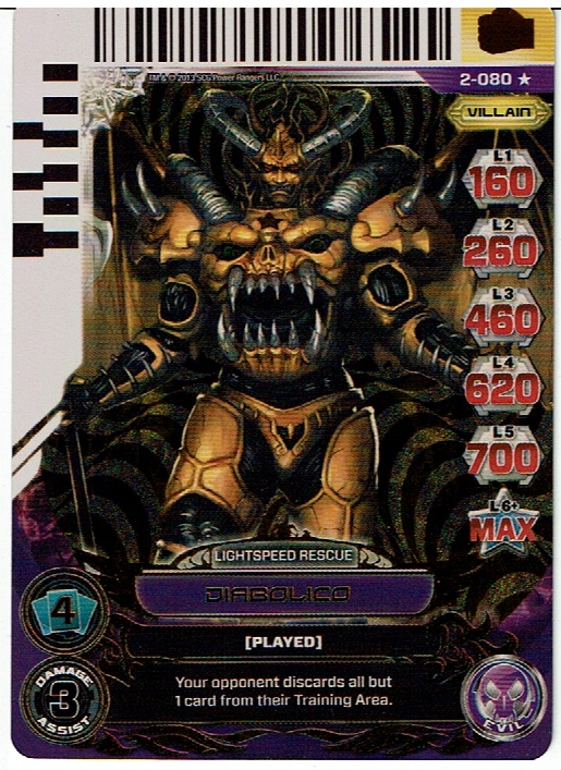 POWER RANGERS GUARDIANS OF JUSTICE ULTRA RARE HOLOFOIL 2-080 DIABOLICO ex
