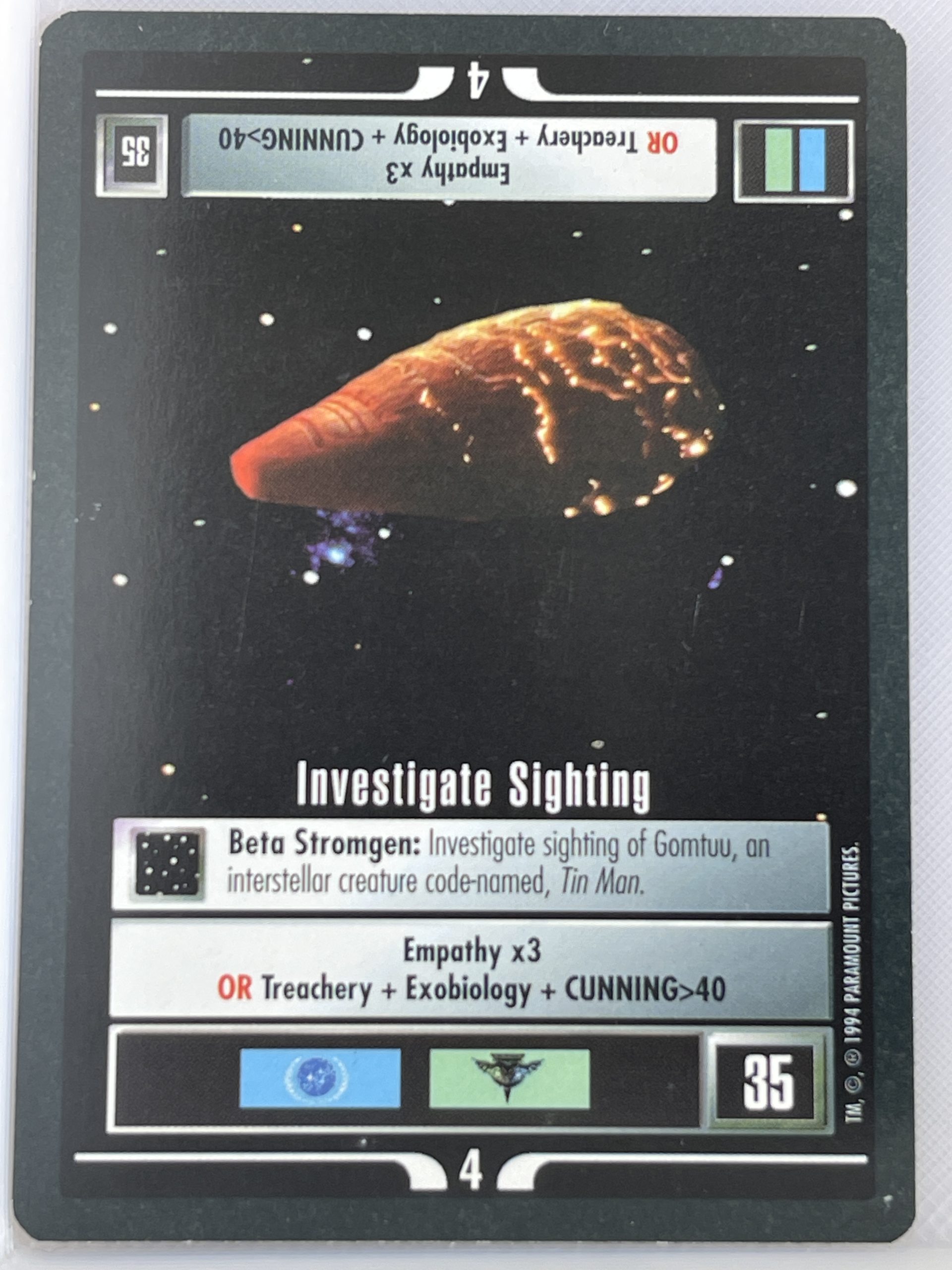 STAR TREK CCG BLACK BORDER 1994 LIMITED PREMIERE RARE INVESTIGATE SIGHTING ex