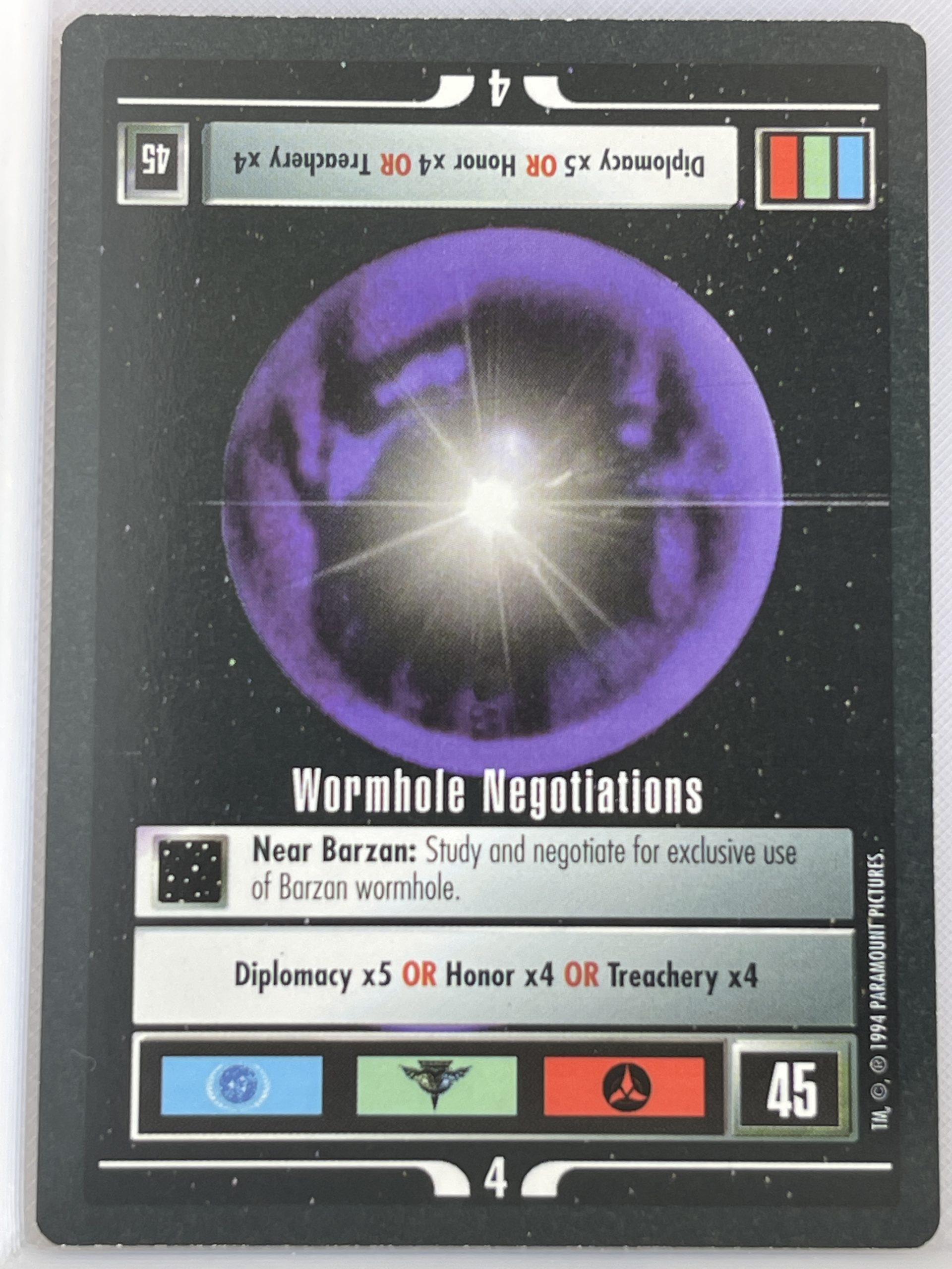 STAR TREK CCG BLACK BORDER 1994 LIMITED PREMIERE RARE WORMHOLE NEGOTIATIONS lp