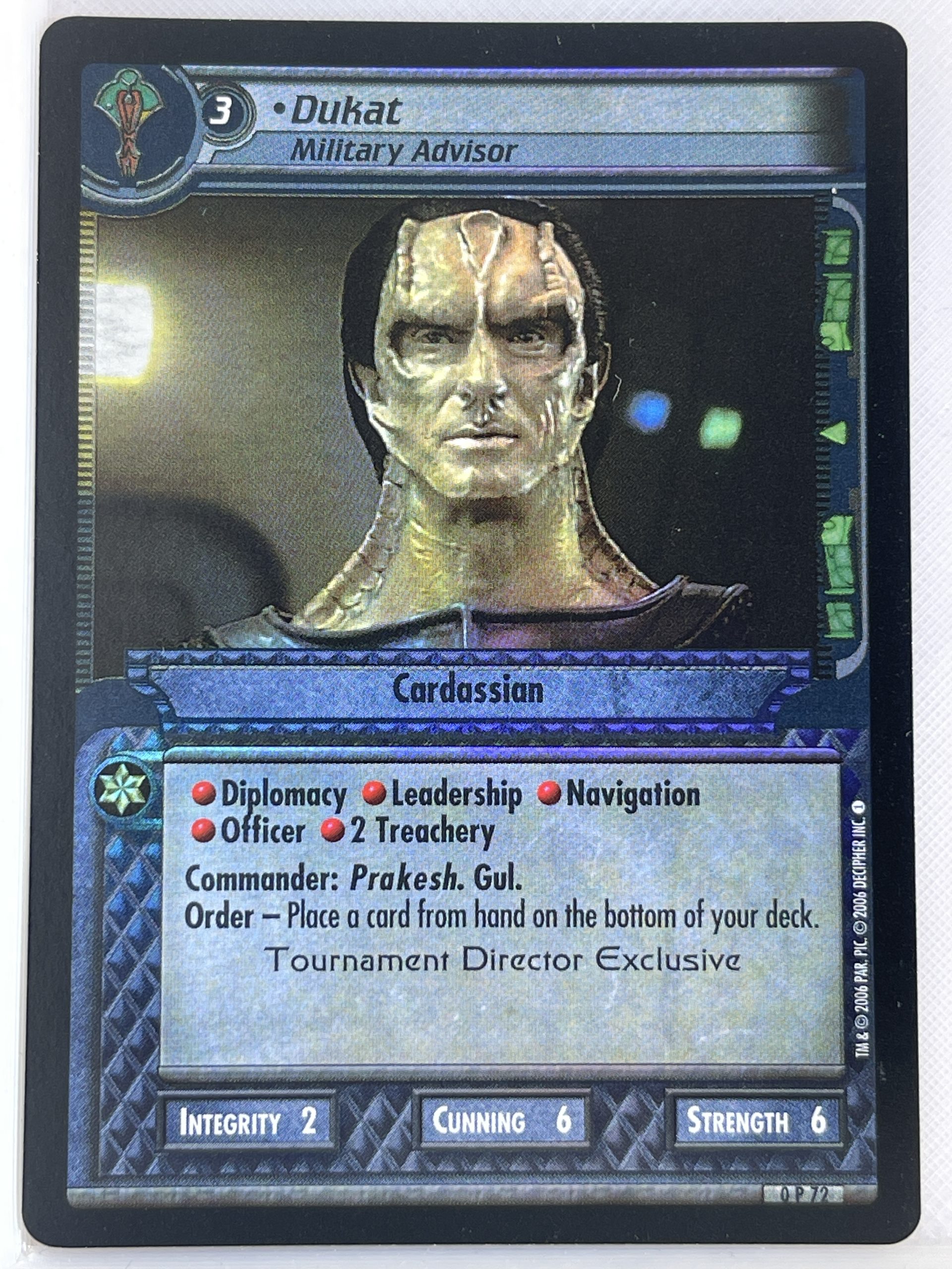 STAR TREK CCG 2E PROMO CARD 0P72 DUKAT ex