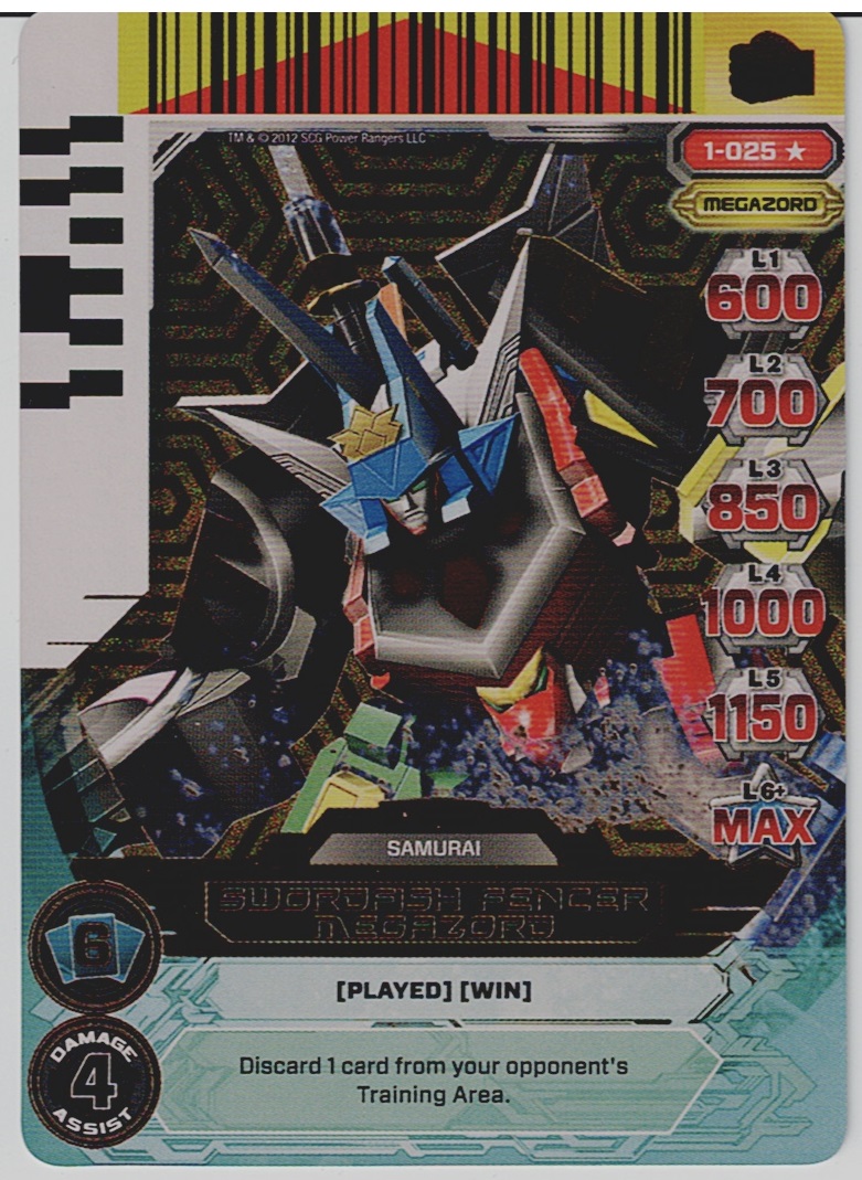 POWER RANGERS RISE OF HEROES ULTRA RARE HOLOFOIL CARD 1-025 SWORDFISH FENCER MEGAZORD ex
