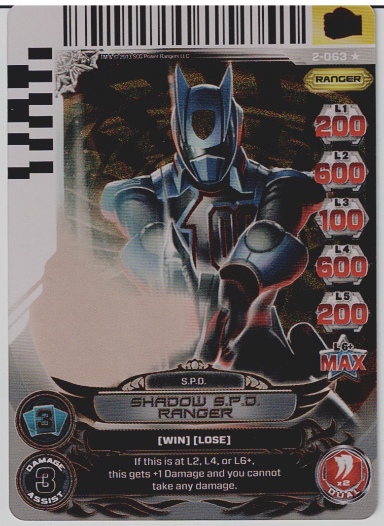POWER RANGERS GUARDIANS OF JUSTICE ULTRA RARE HOLOFOIL 2-063 SHADOW S.P.D. RANGER ex