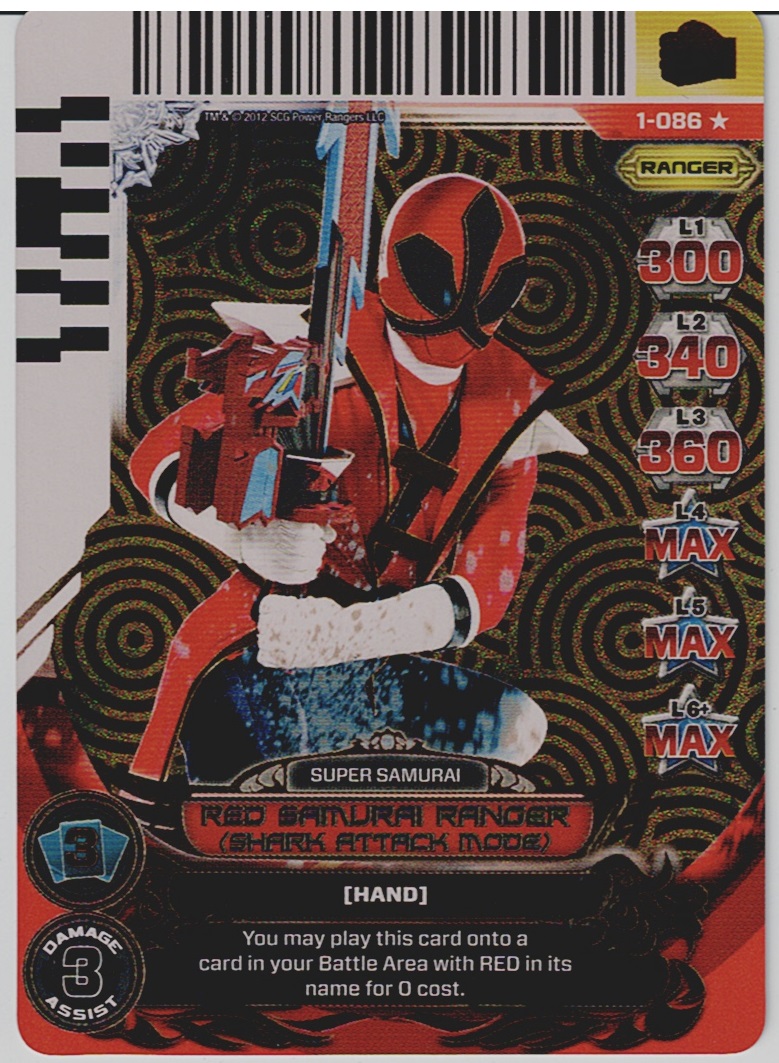 POWER RANGERS RISE OF HEROES ULTRA RARE HOLOFOIL CARD 1-086 RED SAMURI RANGER ex