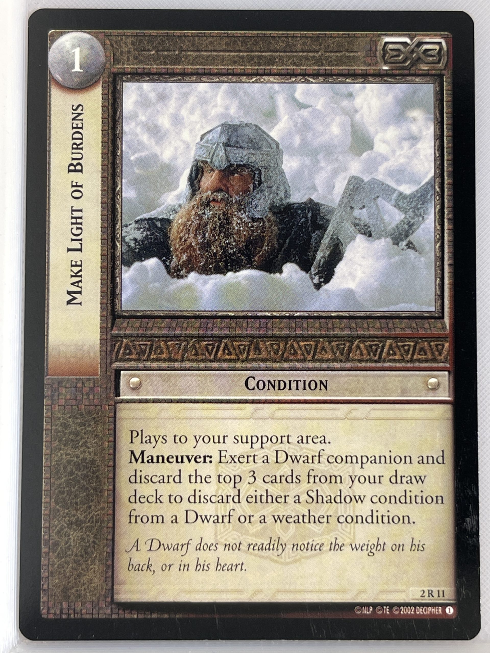 LORD OF THE RINGS TCG MINES OF MORIA RARE CARD 2R11 MAKE LIGHT OF BURDENS ex