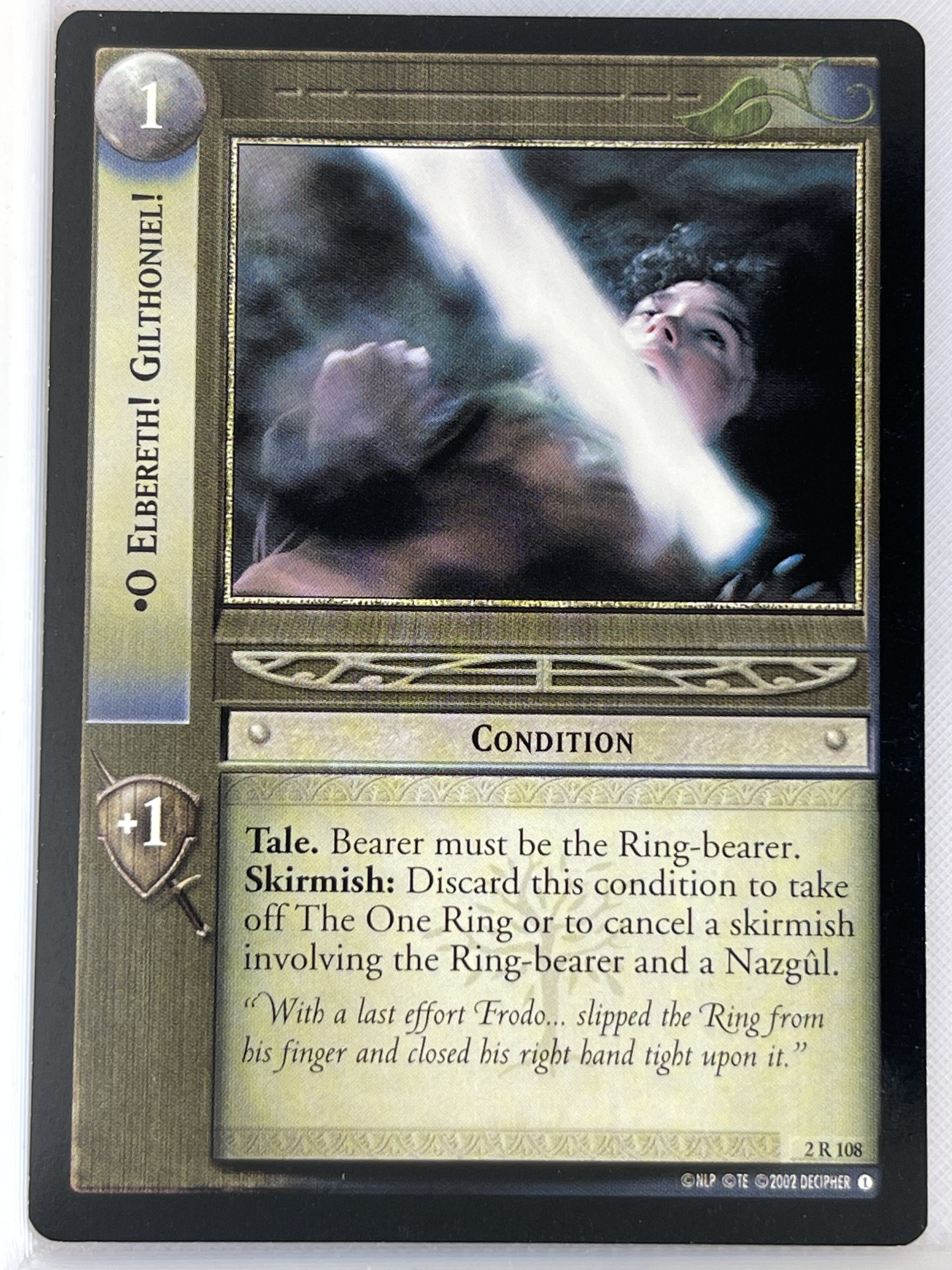 LORD OF THE RINGS TCG MINES OF MORIA RARE CARD 2R108 O ELBERETH! GILTHONIEL! lp