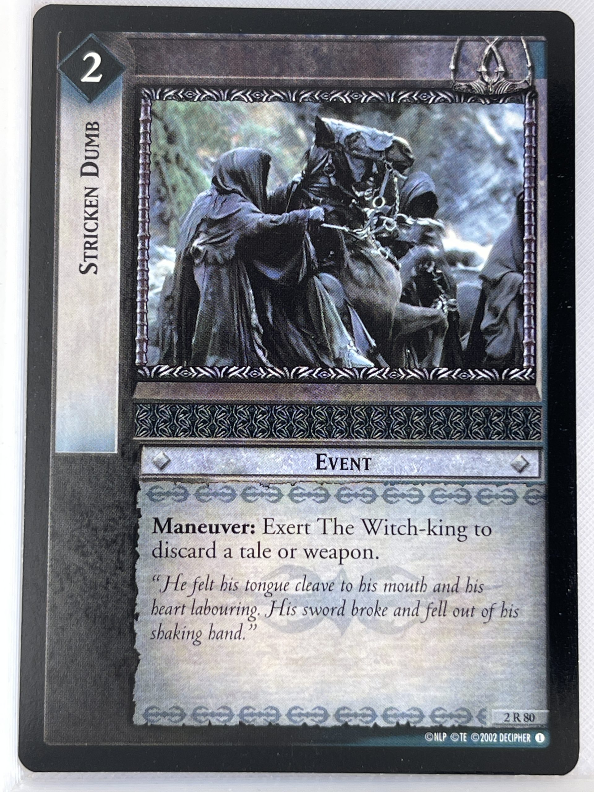 LORD OF THE RINGS TCG MINES OF MORIA RARE CARD 2R80 STRICKEN DUMB lp